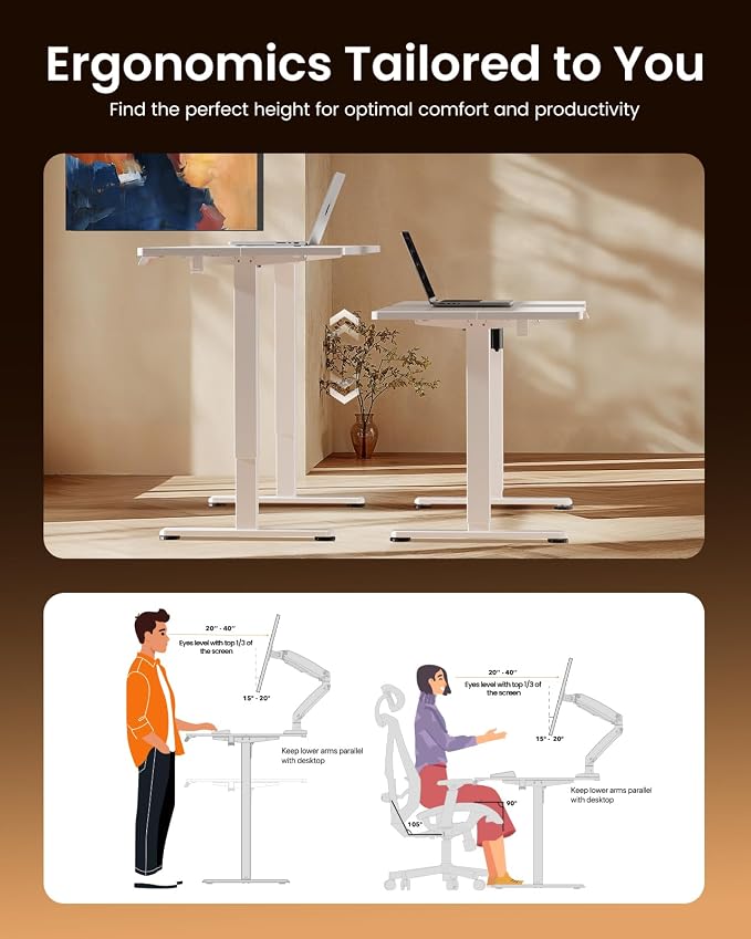 ErGear Height Adjustable Electric Standing Desk, 55 x 28 Inches Sit Stand up Desk, Memory Computer Home Office Desk, White