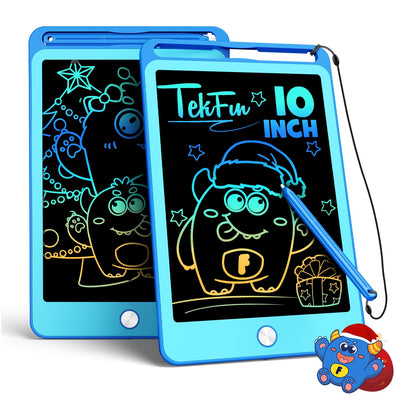 TEKFUN 2 Pack LCD Writing Tablet for Kids, 10 Inch Blue+Blue Doodle Board Drawing Board Reusable Drawing Tablet with Lanyard, Educational Kids Toys Birthday Gift for Boys Girls 3-12 Years Old