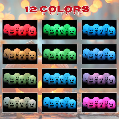 DRomance Halloween Ghost Lights Flameless Candles Battery Operated with Remote and Timer 6 Pack Color Changing LED Small Votive Candles Spooky Halloween Indoor Deocration(2 x 2.4 Inches)