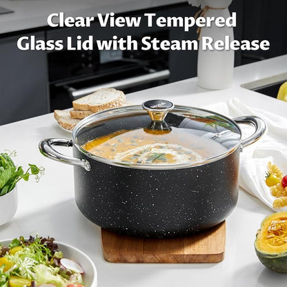 BEZIA Large 8 Quart Nonstick Stock Pot with Lid, Induction Cooking Pot Soup Pot, Non-toxic and Oven Safe, Perfect for Stews, Soups and All Stovetops, PFOA PFAS Free