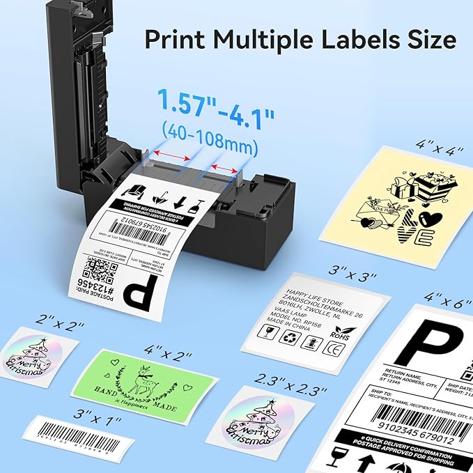Bluetooth Thermal Label Printer, Wireless 4x6 Shipping Label Printer for Small Business & Shipping Packages, Support iPhone, Android, Windows, macOS, Work for Amazon, Ebay, Shopify, Etsy, USPS