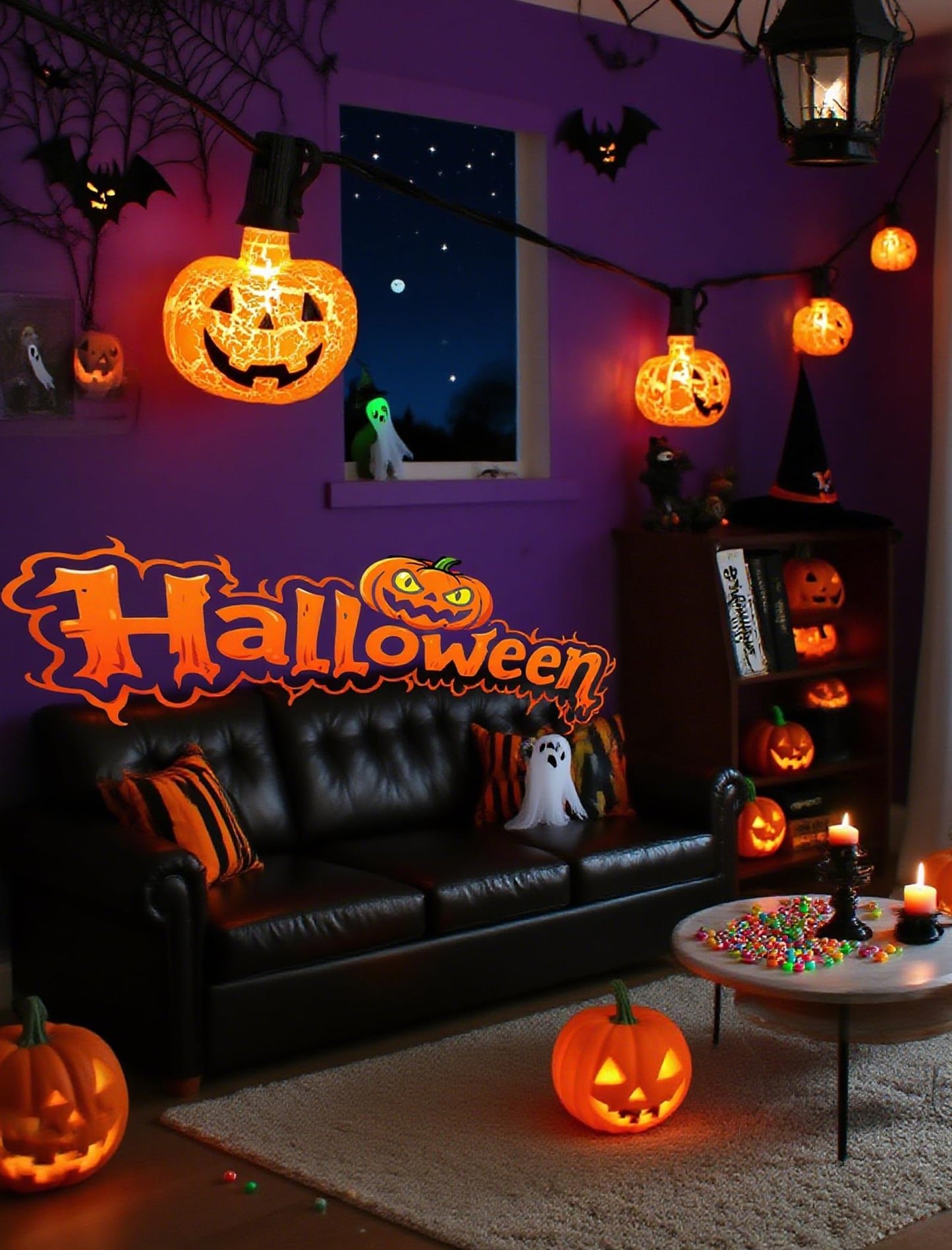 Unleash a Haunting Glow: 10.5ft Plug-in Halloween Pumpkin String Lights, Connectable (Up to 72 Strands), Waterproof Jack o Lantern Lights for Outdoor/Indoor, Heavy-Duty Orange Holiday Lights for Porch