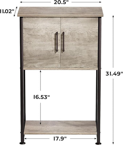 Herture 5-10 Gallon Fish Tank Stand, Metal Double Aquarium Stand with Cabinet for Fish Tank Accessories Storage, Heavy Duty 20.5" L* 11.02" W Tabletop, 500LBS Capacity Grey PG06YGZ