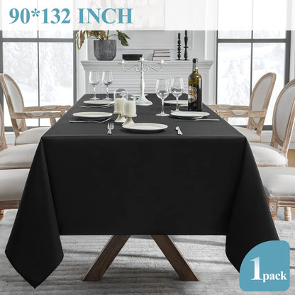 VidaFete 1 Pack Tablecloth 90 * 132inch Rectangle Table Cloth Polyester, Stain Wrinkle Resistant Polyester Dining Table Cover for Kitchen Dinning Party Wedding Tabletop Buffet Decoration(Black)