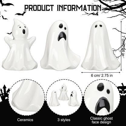 Domensi 6 Pcs Ghost Decor Ceramic White Figurines Ghost Statue Spooky Halloween Decor Scary Statue Decoration Cute Sculpture for Gift Props Home Tabletop Decorations(Classic)