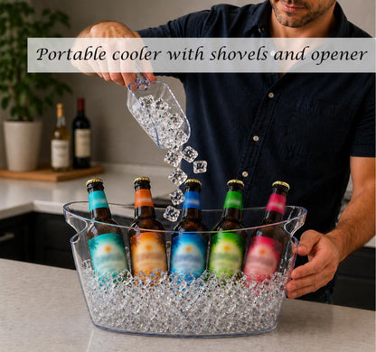 7.5L Ice Bucket for Parties, Set of 2 Beverage Ice Buckets with 2 Ice Scoops & Multifunction Bottle Opener, Large Drink Cooler Tub for Beer Wine Champagne, Plastic Beverage Tub for Bar BBQ Patio
