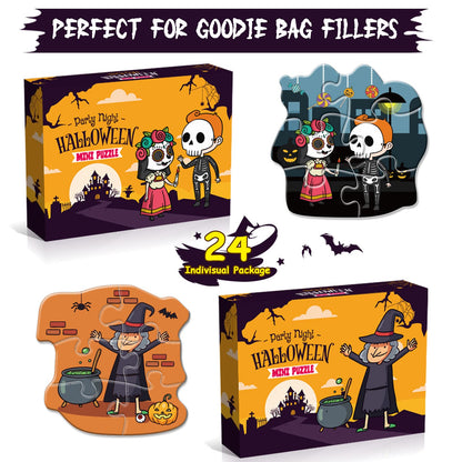 Shemira Halloween Party Favor for Kids, 24 Pack Jigsaw Puzzles in Halloween Theme Designs for Trick or Treating, Halloween Goodie Bag Filler,Miniatures Novelty Toy, School Classroom Reward
