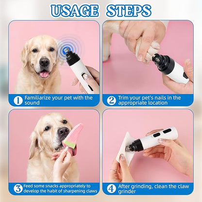 Upgraded Quiet Dog Nail Grinder - 2-Speed Rechargeable Pet Nail Trimmer with 2 Grinding Heads, Painless Grooming Tool for Small Medium Large Dogs & Cats
