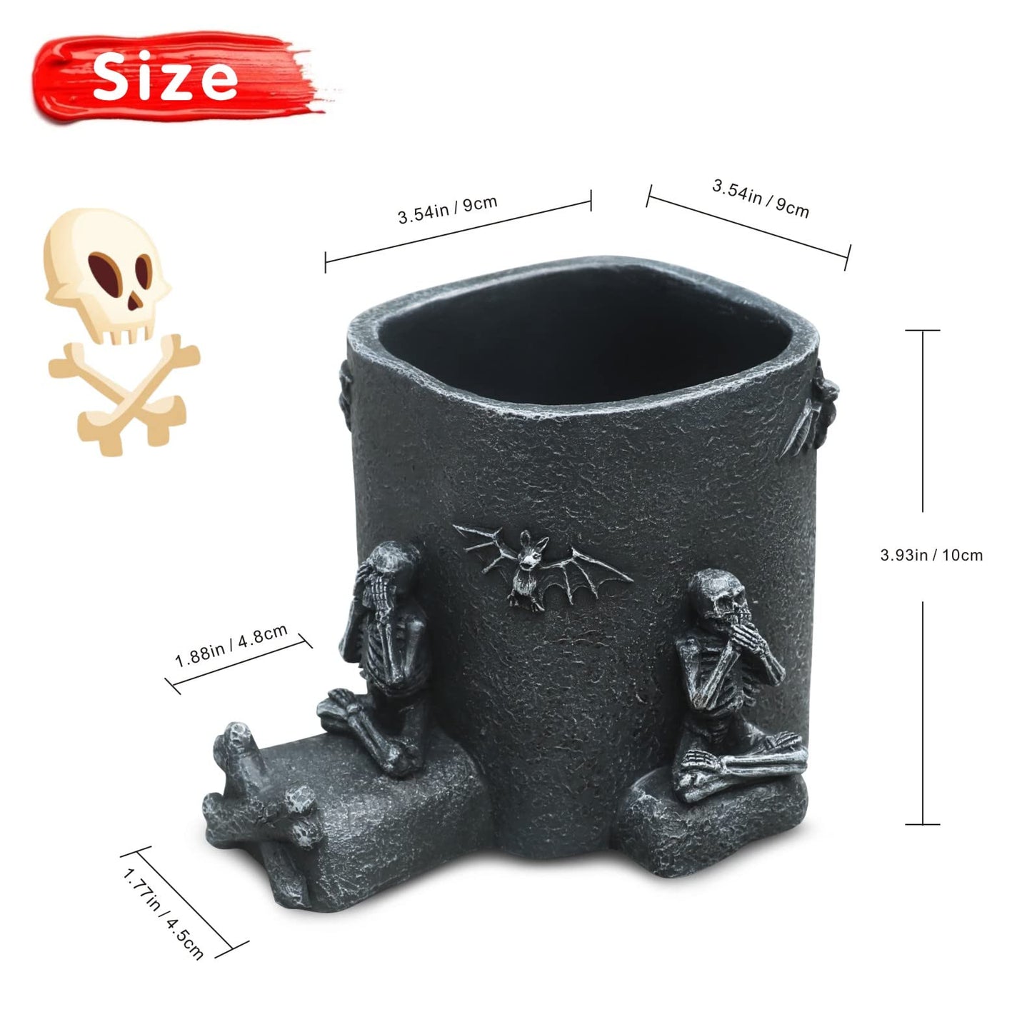 Skull Decor Pen Holder with Phone Stand Gothic Desk Accessories Black Skeleton Pencil Storage Organizers Goth Offices Supplies Home Halloween Decorations Unique Spooky Gifts for Men Women Dad Teacher