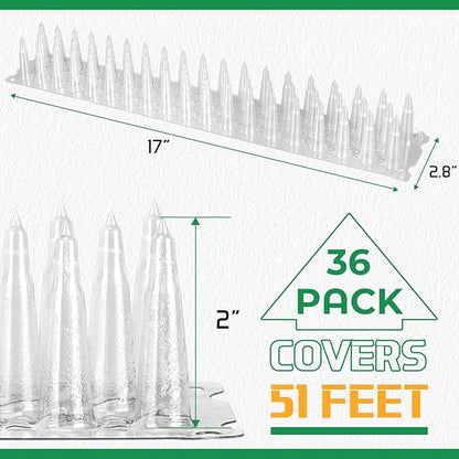 36 Pack Upgraded Clear PVC Bird Spikes, Covers 51 Feet(15.5m), Keep Birds Away and Keep Birds from Building Nest, Long Deterrent Spikes Keep Pigeon Squirrel Cats and Other Animals Away