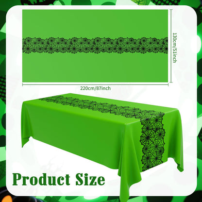 Breling Halloween 6 Pcs Spider Web Rectangular Tablecloths Waterproof Wrinkle Resistant Spider Web Pattern Tablecloths for Halloween and Holiday Banquet Parties Kitchen Dining Room(Green)