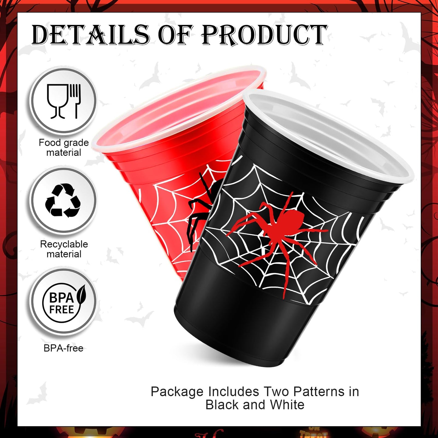 Norme 48 Pcs Spider Web Birthday Party Decorations Cups Bulk 16 oz Thick Plastic Disposable Cup Cold Ice Drink Wine Coffee for Spider Sports Birthday Themed Holiday Party Favors Supplies