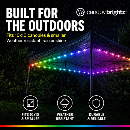 Brightz CanopyBrightz Color Changing LED Canopy Lights - 40 ft String Lights with 60 LEDs, Cut-to-Size - Battery Powered Accent Lights for Pop Up Canopy, Camping, Tailgating, Backyard Parties & Patio