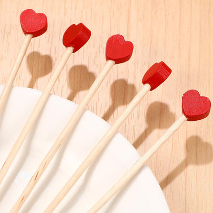 Cabilock 100 Pcs Wooden Coffee Stirrers 6.1 Inch Red Heart Stirring Sticks Creative Coffee Stir Sticks Disposable Stir Sticks Drink Stirrers for Coffee Cocktail Valentine's Day
