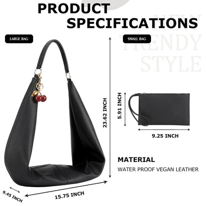 Slouchy Hobo Bags for Women Soft Vegan Leather Sling Bag Designer Shoulder Purses Top Handle Handbag with Small Purse (Black)