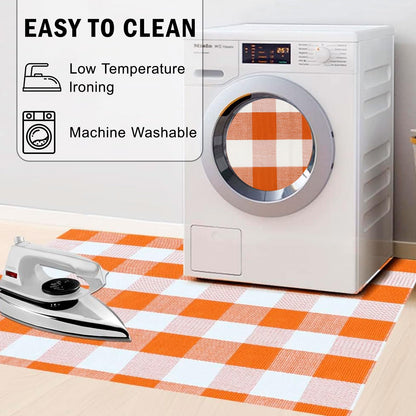 WAYYE Buffalo Plaid Outdoor Rug 3x5 Ft Orange and White Checkered Area Rug Halloween Washable Doormats Fall Indoor Outdoor Rugs for Layered Front Door Mats, Porch, Entryway, Kitchen, Farmhouse