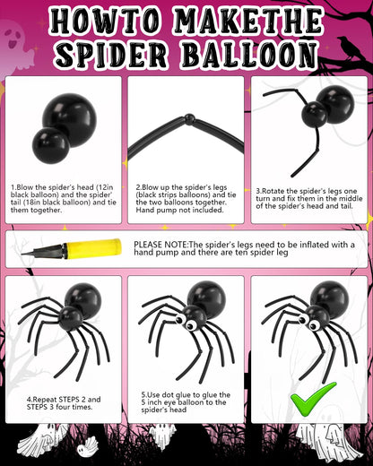 136Pcs Halloween Balloon Garland Arch Kit with Pink White Black Sliver Grey Eyes Balloons, Ghost Foil Balloon, Bats, Spider Web for Halloween Party