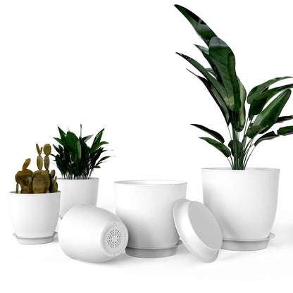 iPower 5 PCS Set Plant Pots Indoor 4.5-7.1 Inch Plastic Plant Pot with Drainage and Tray for All House Plants Like Succulents, Flowers, Cactus or Seedling, White