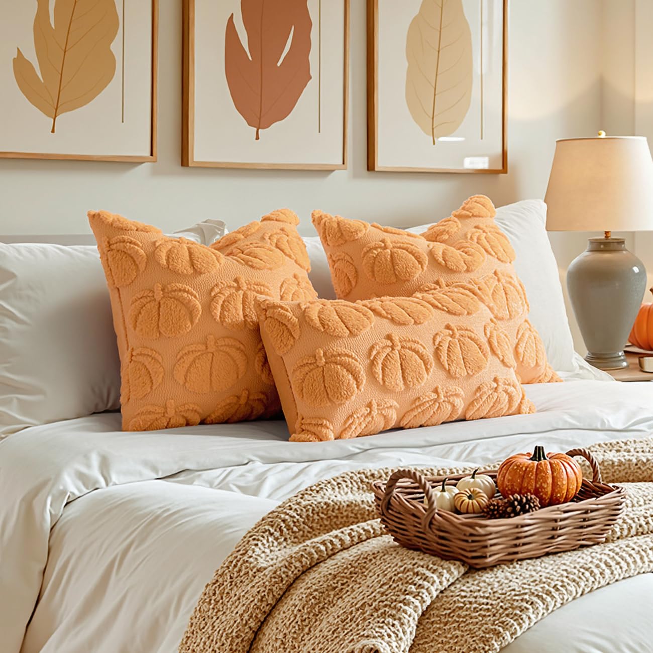 MIULEE Fall Throw Pillow Covers 18x18 Set of 2 Autumn Decorations Pumpkin Accent Pillowcase for Outdoor Porch Sofa Couch Bed Living Room Plush Faux Fur Halloween Farmhouse Home Decor