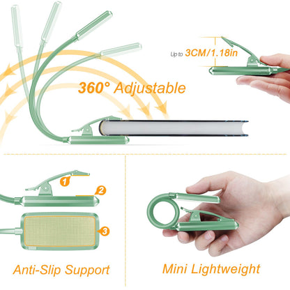 Gritin 9 LED Rechargeable Book Light for Reading in Bed - Eye Caring 3 Color Temperatures,Stepless Dimming Brightness,80 Hrs Runtime Small Lightweight Clip On Book Reading Light for Studying
