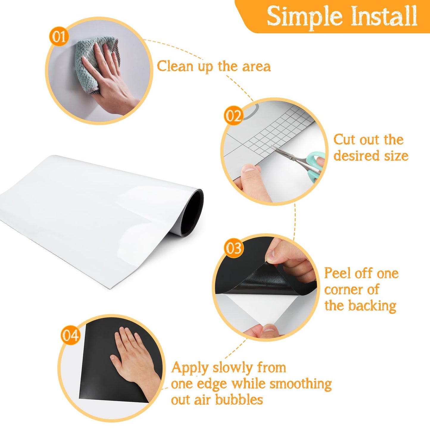 Ykall Magnetic Whiteboard Contact Paper 79"x18" Adhesive Magnetic Dry Erase White Board Sticker for Wall,Peel and Stick Wallpaper with 93 Pcs Kit for Kids,Easy to Write and Clean for Home Playroom