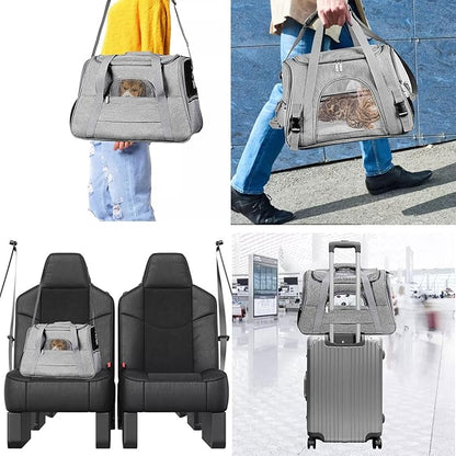 kathson Rabbit Travel Carrier Bag Airline Approved Pet Pocket Breathable Mesh Window Portable Hand Bag with Locking Safety Zippers for Small Dogs Cats Bunnies and Small Animals (Grey)