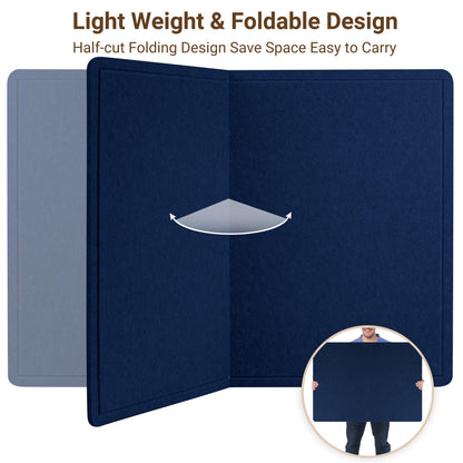 AKTOP Bulletin Board, 24" x 16" Foldable Felt Notice Pin Board for Wall, Decorative CorkBoard Photo Display Board with Self-Adhesive Tape, Vision Board Cork Board Alternative with 25 Pushpins - Blue