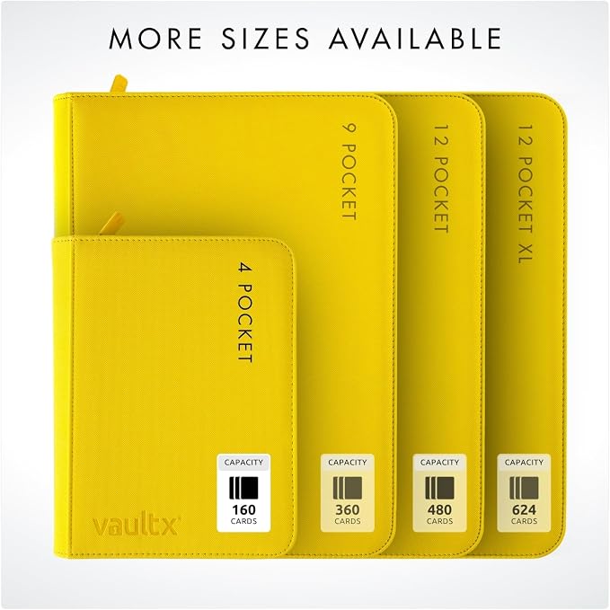 Vault X 4 Pocket Zip Binder, 160 Cards, Exo-Tec Material, 20 Side-Loading Pages (Yellow)