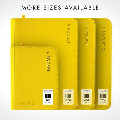 Vault X 4 Pocket Zip Binder, 160 Cards, Exo-Tec Material, 20 Side-Loading Pages (Yellow)