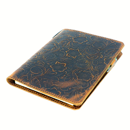 JJNUSA Leather Cover Compatible With Leuchtturm1917 Composition B5 7" x 10" Notebook Travel Journal Cover Distressed Refillable Writing Diary Flower Brown