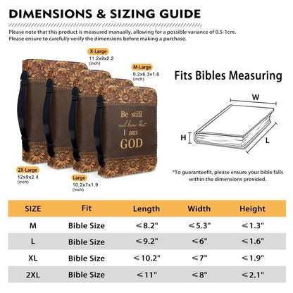 Panskyllis Be Still and Know That I am God Verses Bible Cover Case for Women Leather Book Carrying Case with Zipper and Handle Scratch Dirty Proof Church Bag Size M-2XL