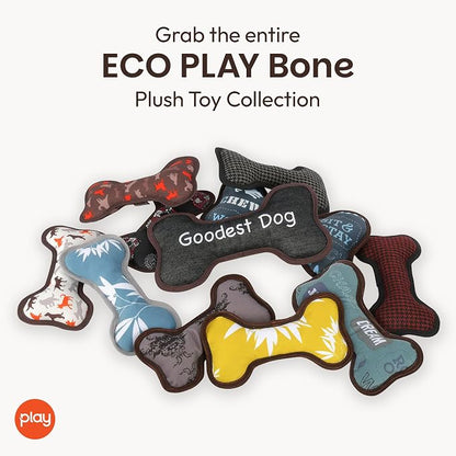 P.L.A.Y. Stuffed Dog Toys, ECO Bones - Extra Durable Squeaker Chew Toy, Great for Teething Puppies & Small, Medium, Large Dog Breeds - Machine Washable, Recycled Materials (Red Houndstooth, Small)