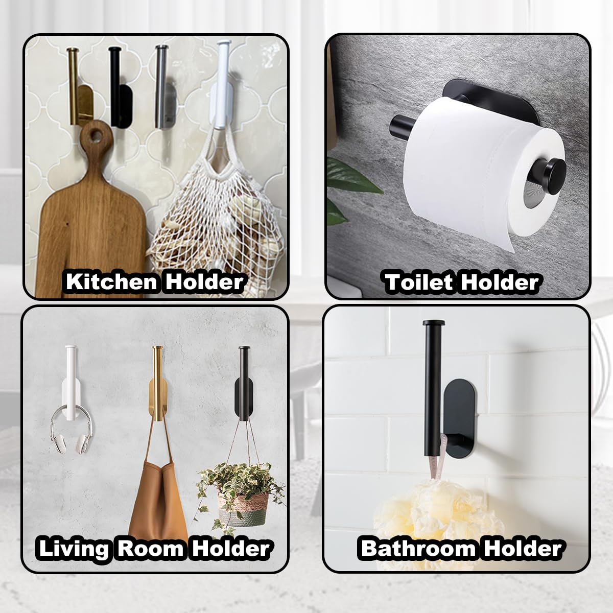 Metal Curtain Holdbacks - Self-Adhesive Curtain Pull Backs, Curtain Hooks - No Drill Curtain Drapery Tiebacks Holders for Windows, Doors - Multi-Purpose Hooks for Home - Set of 4