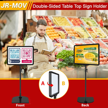 Table Top Sign Holder - Adjustable Floor Standing Sign Holders 8.5 x 11 Tabletop Poster Stand for Display Vertical Horizontal View, Black Signage Display Stands with Iron Base, 6 Pack