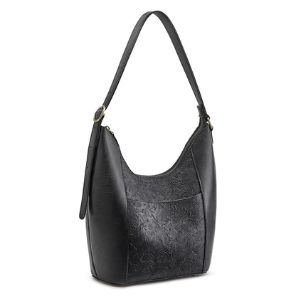 S-ZONE Leather Shoulder Bag for Women Hobo Bag Top Handle Handbag Satchel Purse Rose Pattern
