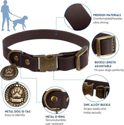Wisedog Waterproof Dog Collar and Leash Set, XL, Brown | Adjustable Puppy Collar, Cute Tag, 6FT Dog Leash, Poop Bag Included, Small Medium Large Dogs