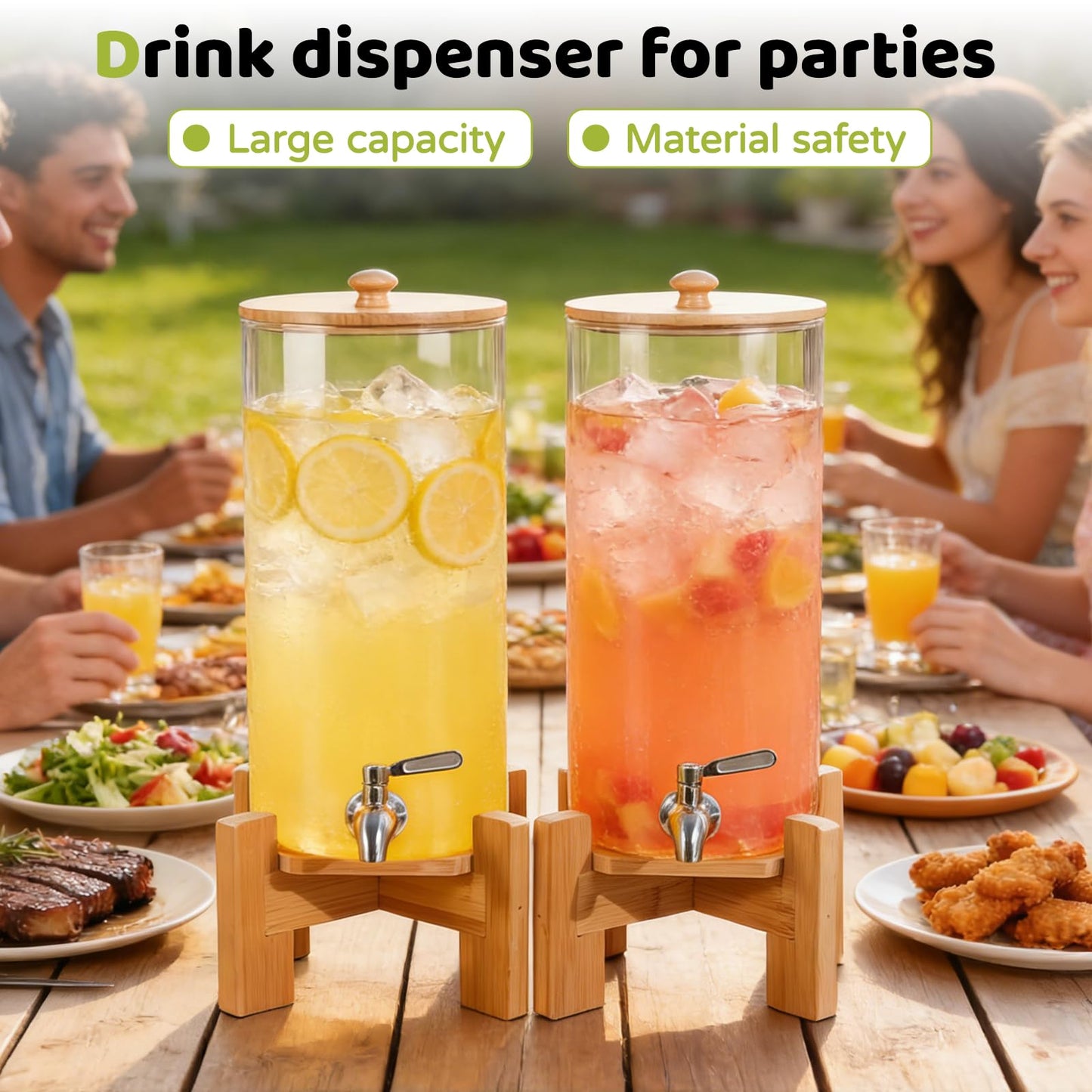 MOBYKE 2 PCS 1.1 Gallon Drink dispenser, Large Water Glass Beverage Dispenser With Wood Stand for Parties With Stainless Steel Spigot, Ideal for Lemonade,Juice, Tea, and Party Drinks