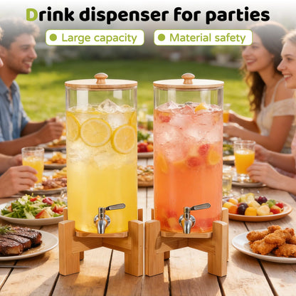 MOBYKE 2 PCS 1.1 Gallon Drink dispenser, Large Water Glass Beverage Dispenser With Wood Stand for Parties With Stainless Steel Spigot, Ideal for Lemonade,Juice, Tea, and Party Drinks