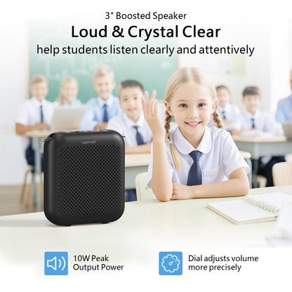 Norwii Bluetooth Voice Amplifier, Power Amplifiers, Portable Mini Wired Microphone Headset for Teacher Classroom & Outdoor Lectures, Teaching, Tour Guides, USB-C Rechargeable - 4000mAh, Black
