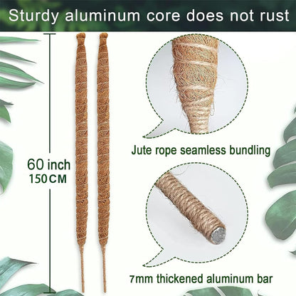 2 Pack 60 Inch Moss Pole, Bendable Moss Pole for Plants Monstera, Tall Moss Poles for Climbing Plants Indoor, Large Support, Garden Trellis Stick Stakes for Plant