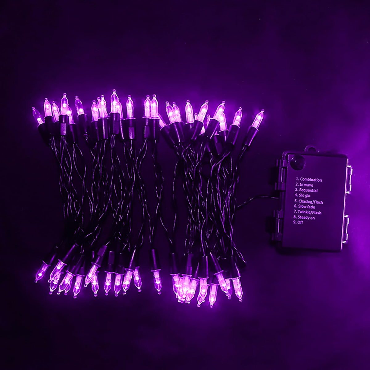 MULTI-SPARKING Battery Operated Halloween Lights 16ft 50 LED Mini String Lights for Small Tree, Wreath, Crafts, Indoor/Outdoor Halloween Decor, 8 Modes & Memory Function, Black Wire-Purple