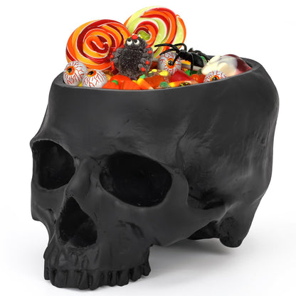 Sinromrich Skull Planter Pot for Plants - Realistic Human Skull Head Flower Pot, Halloween/Gothic Décor, Resin Planter for Succulents, Bonsai, Cactus, Home Bar, Desk, Spooky Gift Idea (Black)