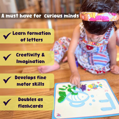 Alphabet & Number Playdough Mat for Letter Tracing | 36 Activity Card for Clay, Playdoh, Marker | Learn ABCs, Number & Shape | Educational Montessori Flashcard for Preschool Kid | 2, 3, 4, 5 Year Old