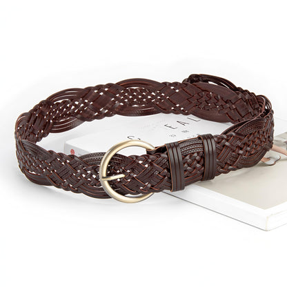 ANNULOYA Women's Braided Leather Belts Adjustable Casual Waist Strap for Jeans Dresses Everyday Outfits (Coffee, 110cm/Suit 23-40")