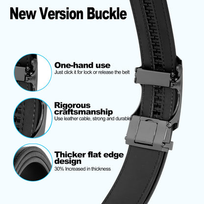 Drowsmen Leather ratchet belt 1 3/8" with Click Sliding Automatic Buckle, Adjustable belt Trim to Fit (Carbon Fiber M Belts, 28"-34" Waist Adjustable)