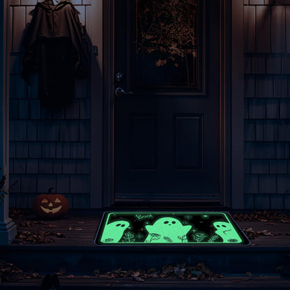 QIONG MENG Halloween Door Mat Rug Ghost Decorative Glow in The Dark Doormats Luminous Entrance Rugs Floor Front Mats for Farmhouse Home Kitchen 17 x 27 Inch