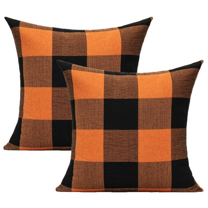 VAKADO Halloween Orange and Black Buffalo Plaids Decorative Throw Pillow Covers Fall Farmhouse Classic Retro Rustic Square Cushion Cases Home Decor for Sofa Couch Patio Outdoor 18x18 Set of 2