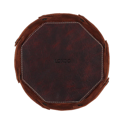 Londo Genuine Leather Round Tray Organizer - Practical Storage Box for Wallets, Watches, Keys, Coins, Cell Phones and Office Equipment