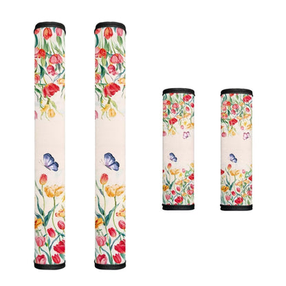 HUISEFOR Floral Refrigerator Door Handle Covers Set of 4 Anti-Skid Microwave Handle Covers Heat Protection Anti-Static Fridge Handle Covers Washable, Tulip Flower Butterfly