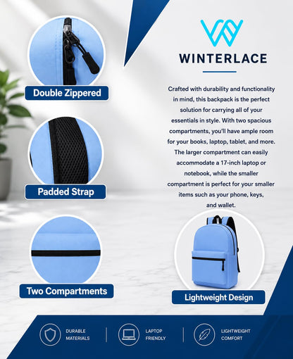 Winterlace 24 Pack Backpack, Bulk 17 inch Lightweight Outdoor Travel Gym Corporate Events Bag (Black)